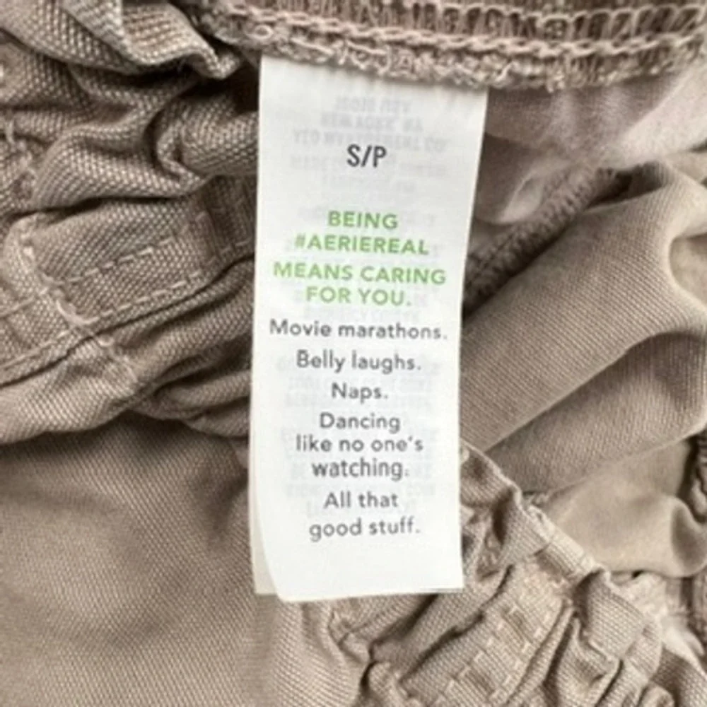 Aerie Women Small Khaki‎ Tan Paperbag Waist Utility Shorts Cotton Lyocell Blend